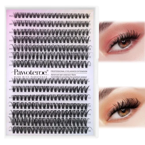 Vista 17 de Kit de Extensión de Pestañas Pawotence DIY 280 piezas, Kit de Racimos de Pestañas Individuales 20D y 30D Naturales 9-15mm, Kit de Extensiones