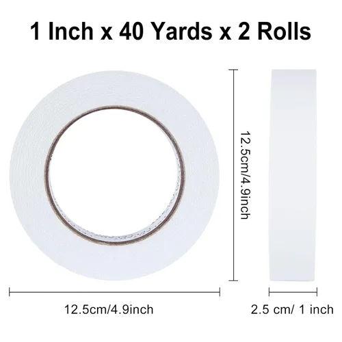 Vista 2 de Cinta adhesiva de doble cara de 1 pulgada x 40 yardas, 2 rollos de cinta adhesiva de doble cara, cinta adhesiva de doble cara, para artes