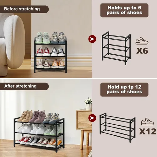 Vista 4 de SALADAYS Zapatero expandible de 3 niveles, organizador de almacenamiento de zapatos ajustable, estructura de metal resistente y duradera, zapatero