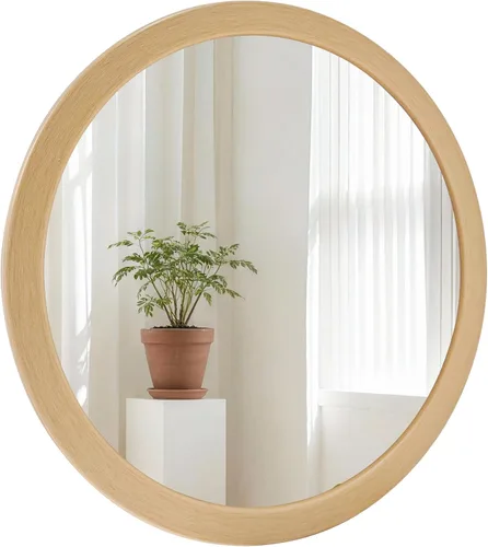 Vista 22 de Espejos redondos de 24 pulgadas, espejo rústico de pared de tocador de madera con marco de madera, espejo circular de madera para baño, dormitorio