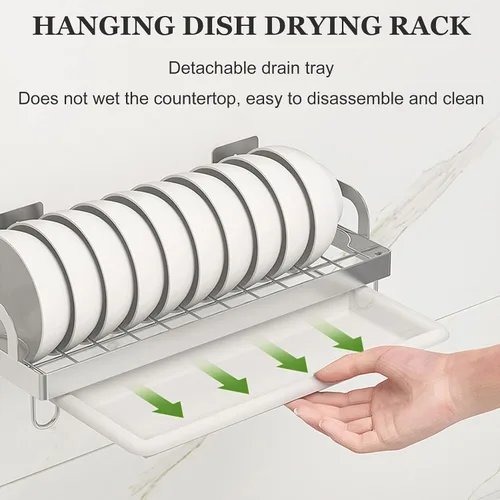 Vista 3 de Escurridor de platos de acero inoxidable, organizador de utensilios de cocina, estante de suministros de cocina montado en la pared, soporte