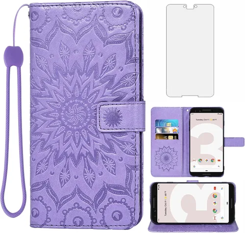 Vista 10 de Funda de teléfono para Google Pixel 3 XL con protector de pantalla de vidrio templado y funda magnética de cuero, soporte para tarjetas, accesorios