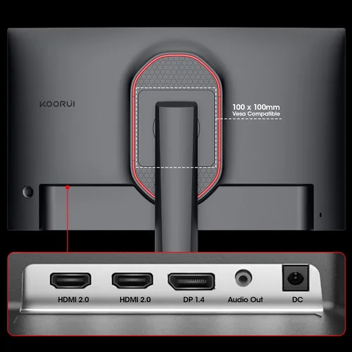 Vista 9 de KOORUI - Monitor para juegos, pantalla Nano IPS QHD de 24", monitor de computadora 1440P 165Hz, pantalla PC 2K de 1ms, 100% sRGB, sincronización