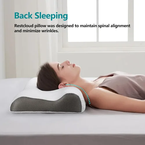 Vista 4 de RESTCLOUD Almohada de espuma viscoelástica de contorno, almohada cervical para aliviar el dolor de cuello, almohada ergonómica de espuma
