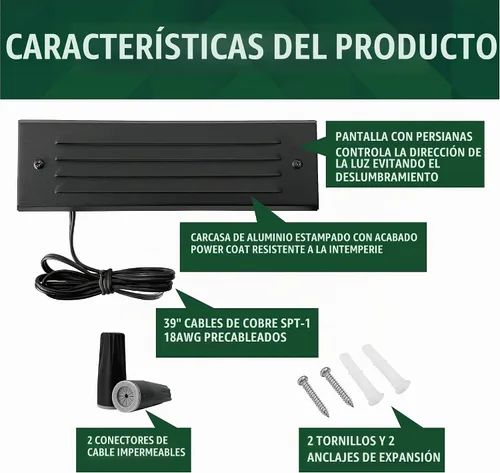 Vista 3 de GKOLED Luces LED de bajo voltaje, luz de montaje en superficie de 4 W 12 V con placa frontal con listones horizontales, escaleras de camino, 2700 K