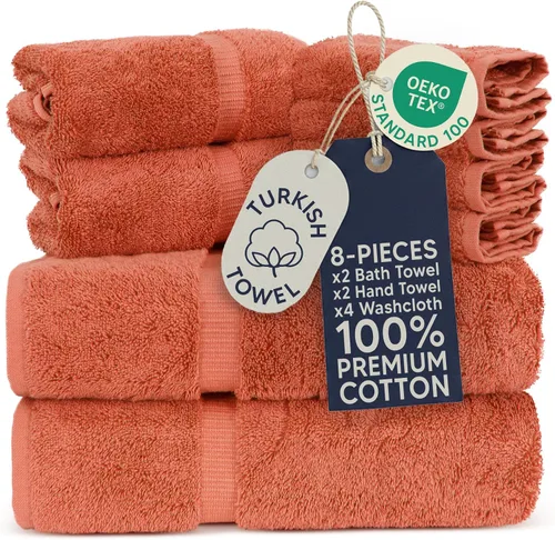 Vista 32 de Towel Bazaar Juego de toallas de 8 piezas, 100% algodón turco, color negro