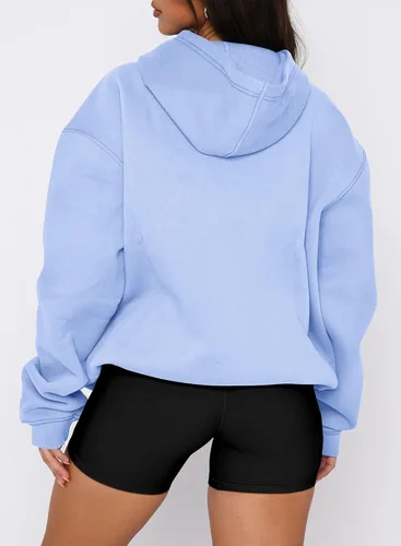 Vista 60 de onlypuff Sudadera casual con capucha para mujer, de manga larga, con bolsillo de canguro, hombro caído