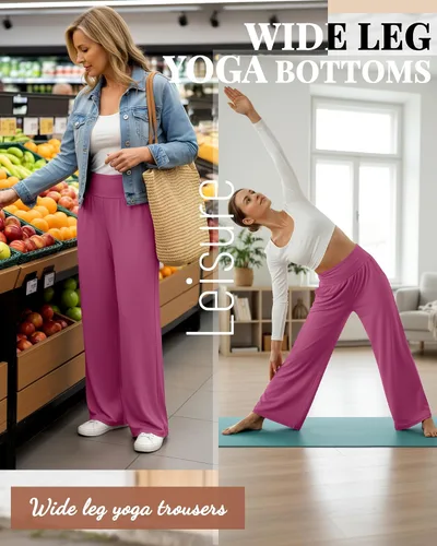 Vista 84 de Neer - Conjunto de 3 pantalones de yoga de pierna ancha para mujer - Pantalones deportivos cómodos, holgados, de cintura alta y casuales