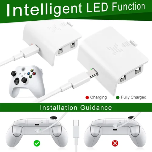 Vista 4 de Paquete de batería para controlador compatible con Xbox Series SX, batería recargable de 1400 mAh, carga rápida para Xbox Kit de accesorios de carga