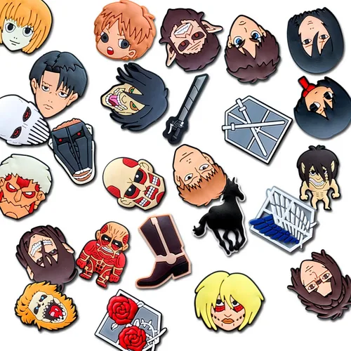 Vista 3 de 25 dijes de zapatos de anime para sandalias de cocodrilo, accesorios de anime para adultos, mujeres y hombres, recuerdos de fiesta, Metal