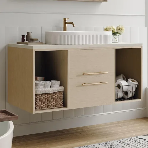 Vista 12 de SSLine Juego de tocador de baño montado en la pared con lavabo moderno de 30 pulgadas con lavabo superior y estante de almacenamiento, armario