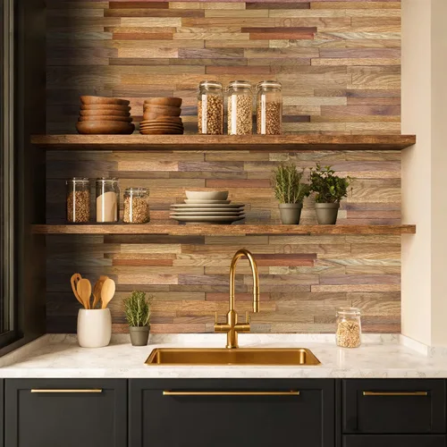 Vista 7 de Luxdecor Paneles de pared 3D, tablones de madera recuperada real, paquete Madera de roble 3D