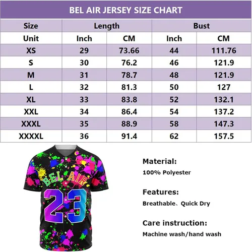 Vista 6 de Ouwonkin Bel Air 23 - Camisetas de béisbol de los años 90, ropa de hip hop para hombres y mujeres, camisa Belair de manga corta para fiesta temática