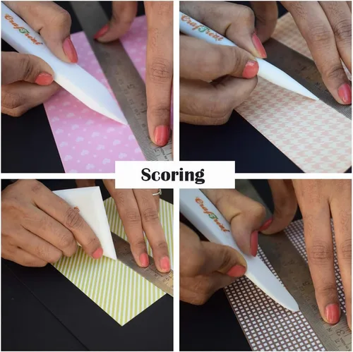 Vista 3 de CrafTreat Juego de carpeta de hueso de teflón y herramientas de puntuación - grande, Ergo Square, levantador y bruñidor - Marcador de papel, carpeta