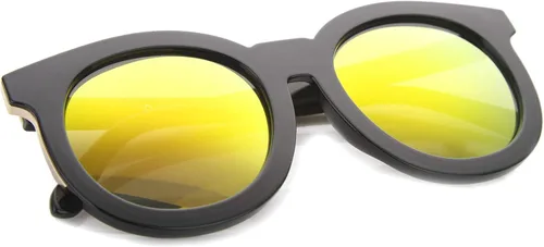 Vista 4 de zeroUV Women's Fashion Oversized Flash Mirrored Flat Lens Round Sunglasses 64mm