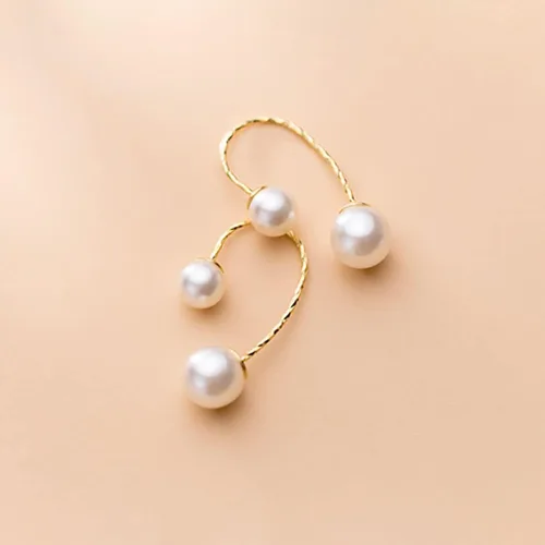 Vista 3 de SLUYNZ Aretes colgantes de perlas de plata de ley para mujer, aretes colgantes de perlas de boda