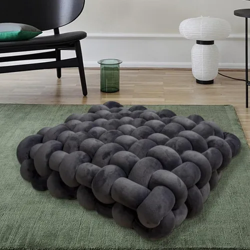 Vista 10 de Almohada decorativa cuadrada con nudo de 13 pulgadas, almohada anudada de terciopelo negro, almohada de piso de 8 bolas para sala de estar, ventana