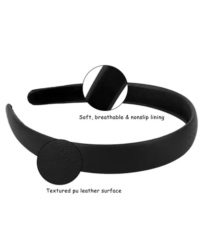 Vista 4 de Wecoe Diademas negras para mujeres de 0.78 pulgadas, estrecha diadema de piel sintética para mujeres y niñas, diadema fina antideslizante a la moda