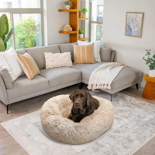 Vista 40 de Best Friends by Sheri - The Original Calming Donut - Cama calmante en forma de dona para perros y gatos - Pelo largo, azul bebé, M, 30 x 30 pulgadas
