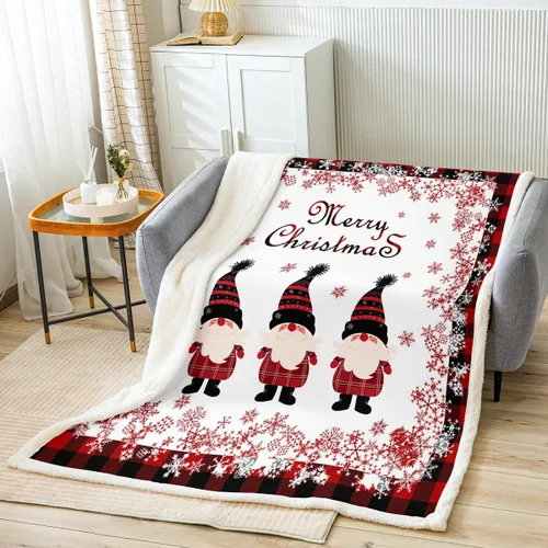 Vista 9 de Manfei Manta de Navidad con árbol de Navidad, muñeco de nieve, copo de nieve, para decoración de habitación de niños y niños, manta de rayas blancas