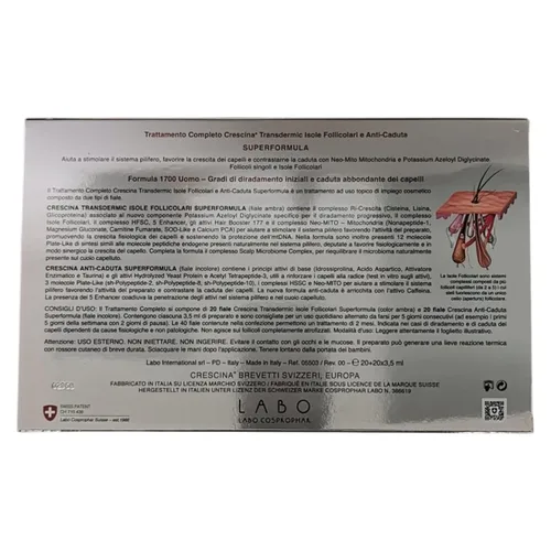 Vista 5 de Crescina Transdérmico SUPER FORMULA Tratamiento de cabello doble para el crecimiento y anticaídas 1700 Man 40 Viales (20+20)