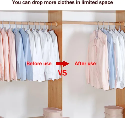 Vista 4 de 50 ganchos para colgar ropa, ganchos en cascada, clips extensores de plástico multifuncionales resistentes para ahorrar espacio, color blanco 50