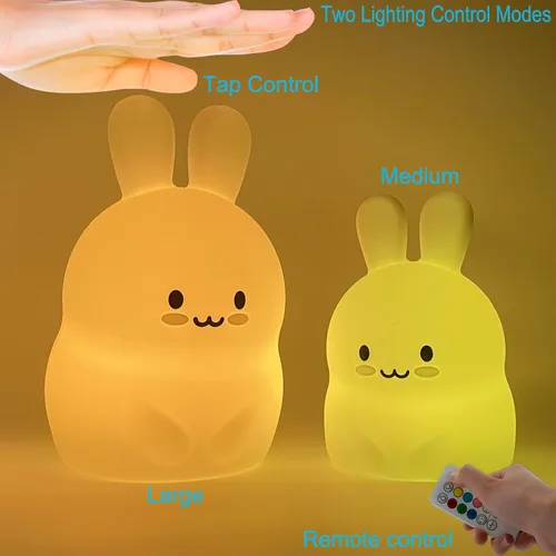 Vista 2 de Luces nocturnas de conejo de gran tamaño, lámpara de noche para dormitorio, resistente a la rotura, cuidado de los ojos, brillo ajustable, ajuste