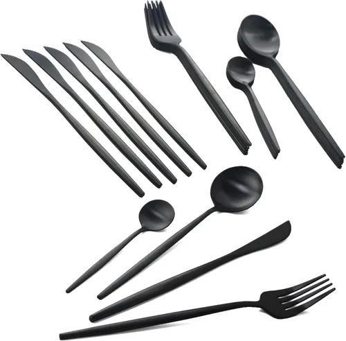 Vista 12 de JASHII Juego de cubiertos de acero inoxidable de 24 piezas, juego de cubiertos de servicio para 6, utensilios para cocina, aptos para lavavajillas