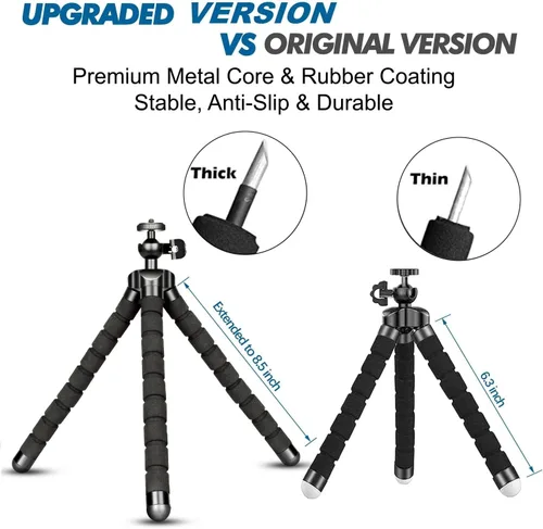 Vista 2 de Trípode flexible con control remoto inalámbrico, mini trípode portátil para iPhone Android, GoPro y cámaras DSLR pequeñas, revestimiento de metal