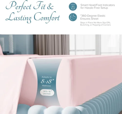 Vista 6 de Carressa Linen Sábanas de alta cantidad de hilos tamaño Queen – Serie 1000 sábanas 100% algodón egipcio tamaño Queen (4 piezas, rubor), tejido Blush