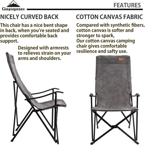 Vista 4 de CAMPINGMOON - Silla plegable de lona de algodón para campamento con respaldo alto, color gris F-1001C-H