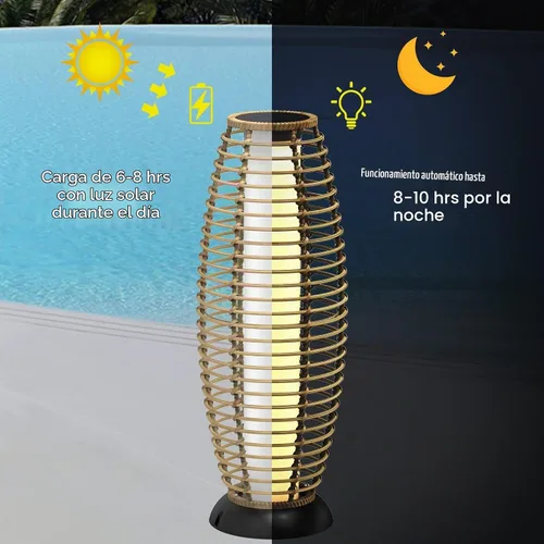 Vista 4 de Solar Yard Lámpara de pie para exteriores, luces de patio, farol con energía solar, resistente a la intemperie, luces de mimbre para terraza Lámpara