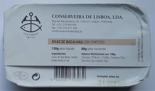 Vista 2 de Ticana Portugal Huevas de bacalao en conserva gourmet en aceite de oliva puro y especias - 4.23oz / 120gr (paquete de 5 latas)