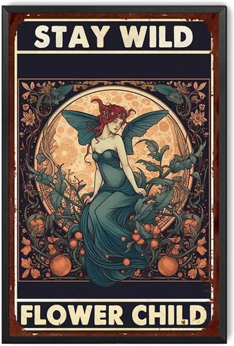 Vista 11 de LIUAXICIA Letrero de lata de bar hippie con flores salvajes para exteriores, interiores, oficina, negocios, baño, decoración de cueva de hombre