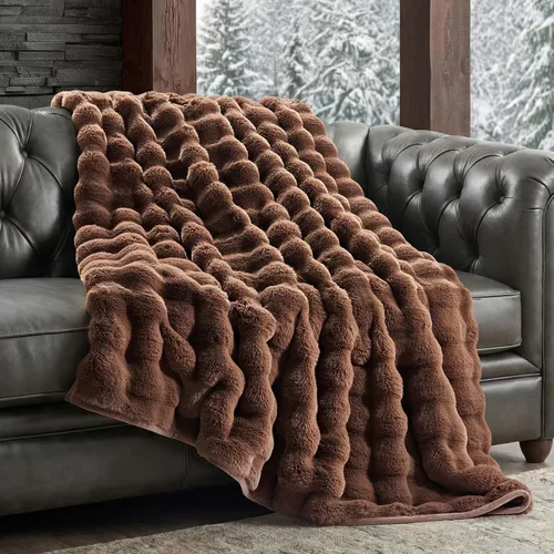 Vista 11 de EverGrace - Manta de piel sintética de conejo ultra suave y lujosa, manta gruesa y cálida de burbujas para cama, acogedora manta reversible de felpa