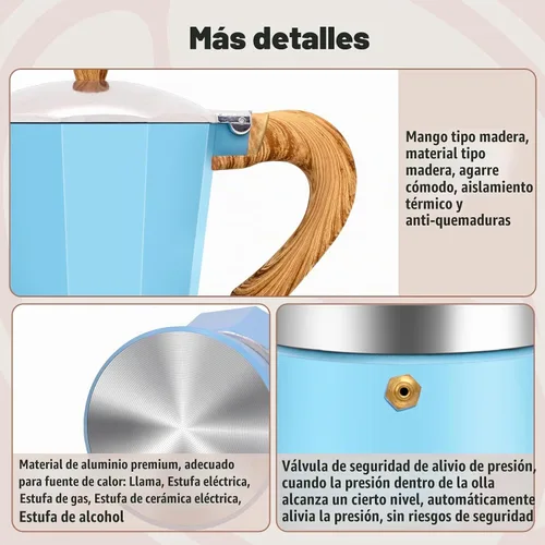Vista 5 de Cafetera clásica de aluminio para 3 tazas Azul