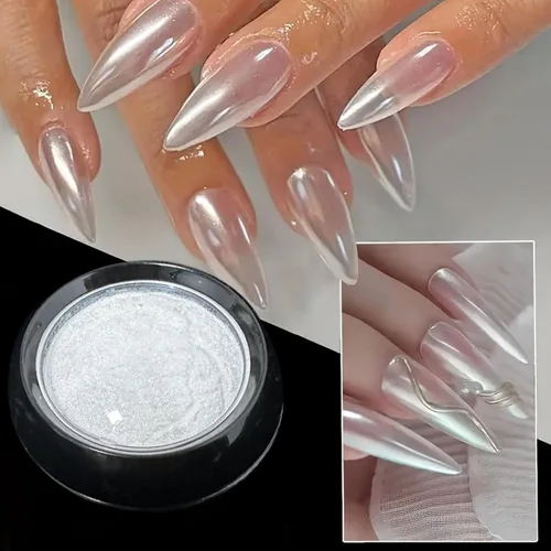Vista 17 de Polvos holográficos de espejo para uñas, efecto dorado cromado, lentejuelas de polvo metálico puro, gel UV, pigmento de polvo cromado negro