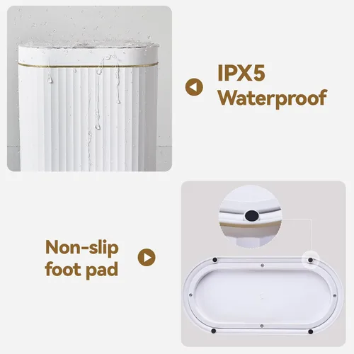 Vista 7 de ELPHECO Basurero de baño con tapa de 2.5 galones impermeable con sensor de movimiento, papelera automática para decoración de baño para dormitorio