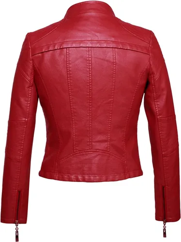 Vista 8 de chouyatou Chaqueta acolchada de piel sintética con cremallera a la moda para mujer