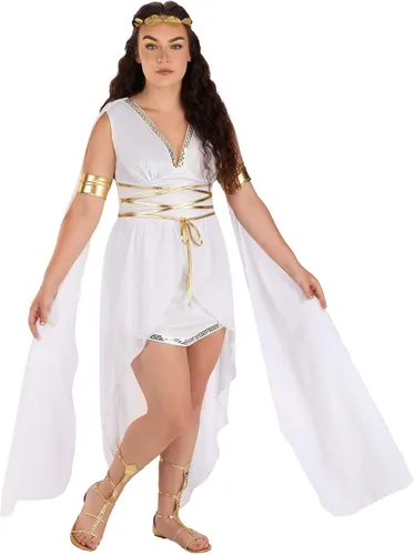 Vista 5 de Dreamgirl Disfraz de diosa griega Venus para mujer, disfraz de Halloween, blancodorado