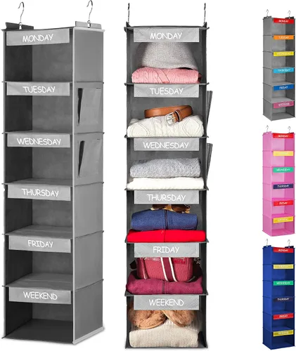 Vista 8 de Organizador de almacenamiento de 5 niveles de 12 x 59 pulgadas, cuélguelo en la recámara de sus hijos o en el armario para una divertida