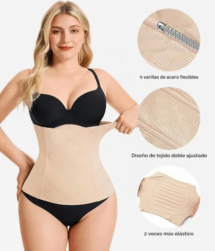 Vista 5 de Nebility Entrenador de cintura para mujer, con control de abdomen Beige sin gancho