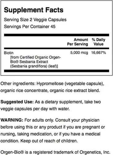 Vista 2 de Swanson Real Food Biotina Vitamina B-7 Cabello Piel Metabolismo de Uñas Salud de Extracto de Árbol de Colibrí Orgánico Vegano Sin Gluten Sin OMG B7