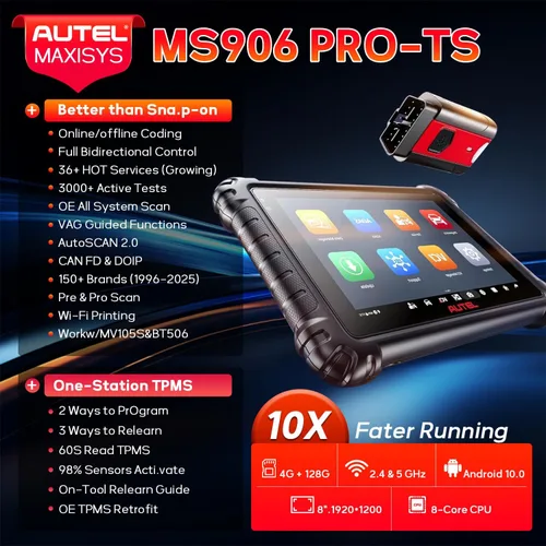 Vista 2 de Autel MaxiSys MS906 Pro-TS OBD2 Escáner de diagnóstico con función TPMS completa 2026 Top Bidirectional Scan Tool, Up of MP900TS MS906PRO MS906