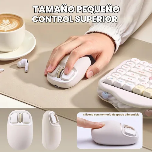 Vista 8 de YUNZll - Mouse inalámbrico de silicona C1, triple modo 2.4G/USB-C/Bluetooth, seguimiento óptico de 4800 DPl, 6 niveles de ajuste, mouse