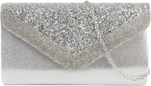 Vista 6 de Queena Bolso de mano de noche brillante con purpurina para mujer, bolso de mano con cadena para boda, fiesta, graduación, regalo para mamá, esposa
