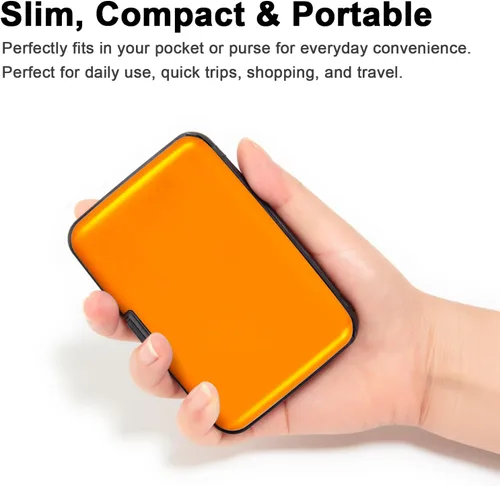 Vista 19 de Soporte para tarjetas de crédito, cartera metálica con bloqueo RFID para tarjetas de identificación para mujeres y hombres, funda rígida de aluminio