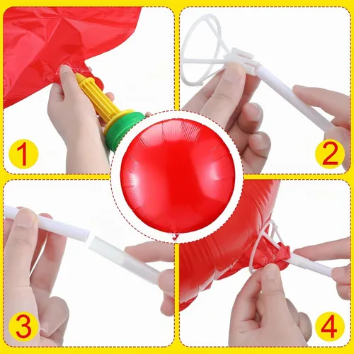 Vista 3 de Kathfly Paquete de 5 globos reutilizables en color rojo con clip extraíble y poste para decoración de Halloween