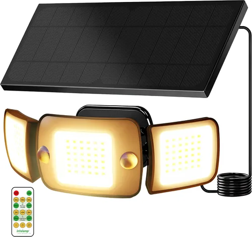 Vista 11 de intelamp Luz de inundación solar para exteriores, impermeable, 6000 mAh, 1200 lúmenes, luces Sesnsor de doble movimiento, detección de 180°, control