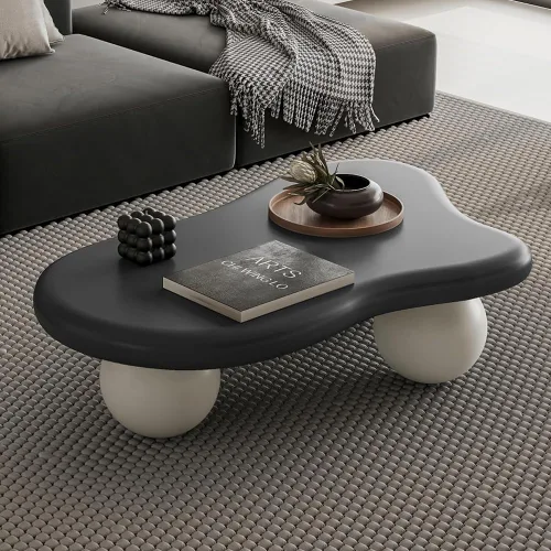 Vista 14 de Mesa de centro irregular moderna de 40 pulgadas, mesa de centro única de nube para sala de estar, mesas centrales bajas y lindas con 4 patas